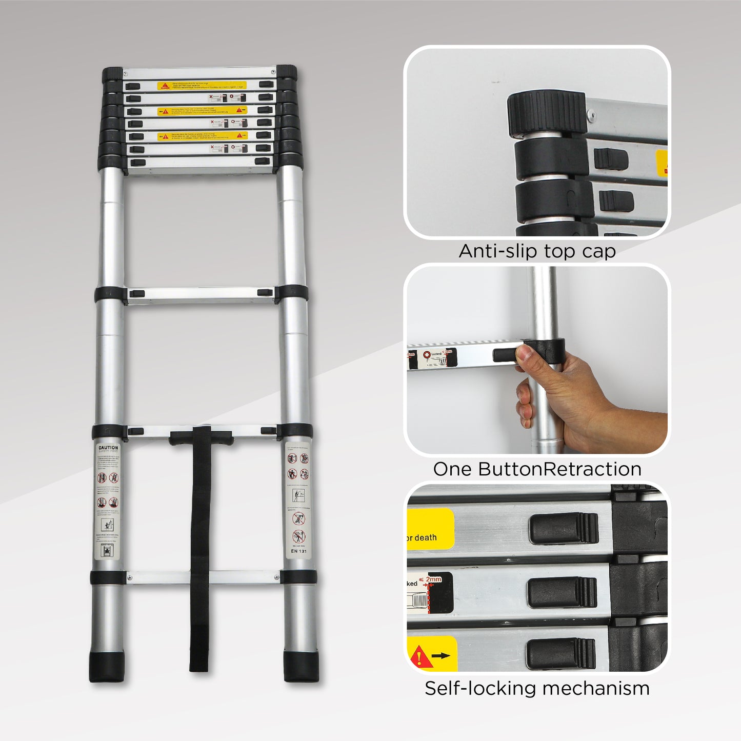 10.5FT Aluminum Telescoping Extension Ladder - Heavy Duty Portable Folding Tool