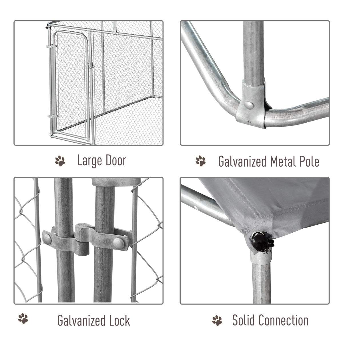 Large Outdoor Dog Kennel with Galvanized Steel Fence and Cover - Heavy Duty, Rainproof, Lockable Door, 9.8 x 9.8 x 7.7 ft