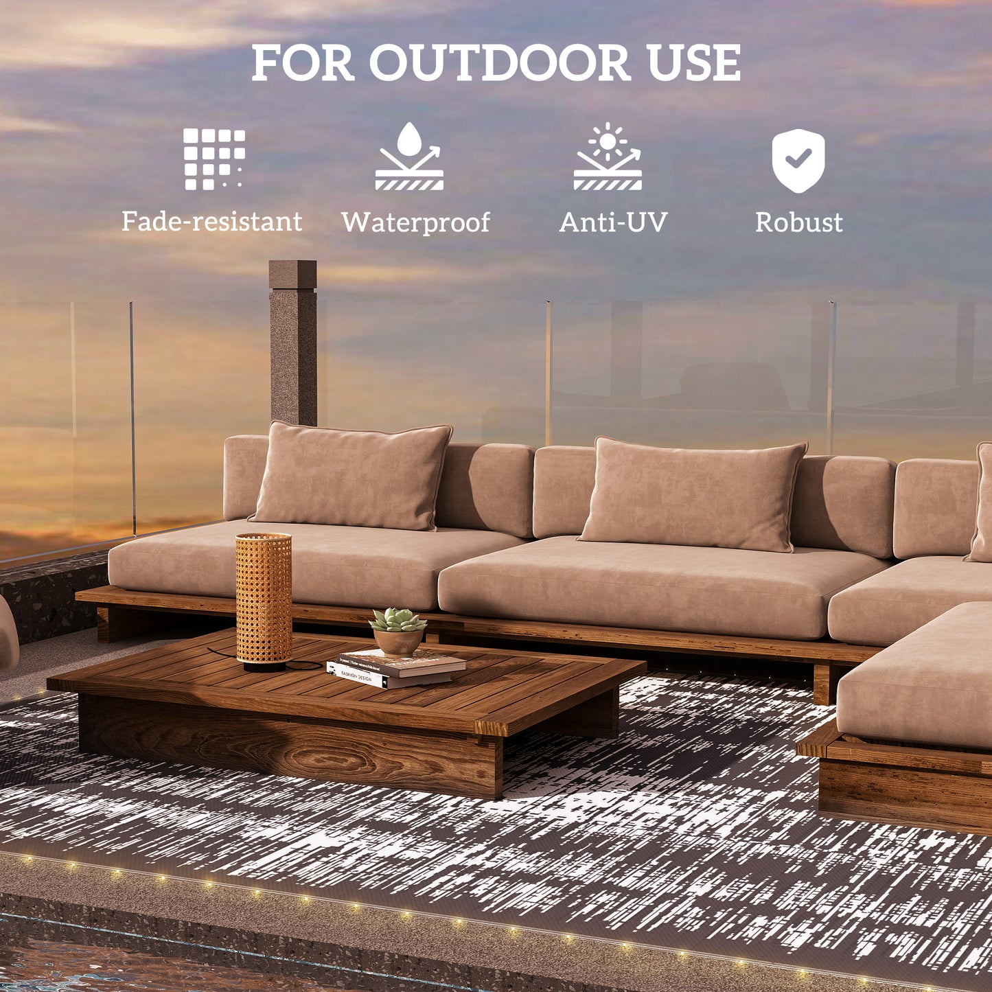 Reversible Outdoor Rug with LED Lights & Carry Bag - Dark Gray