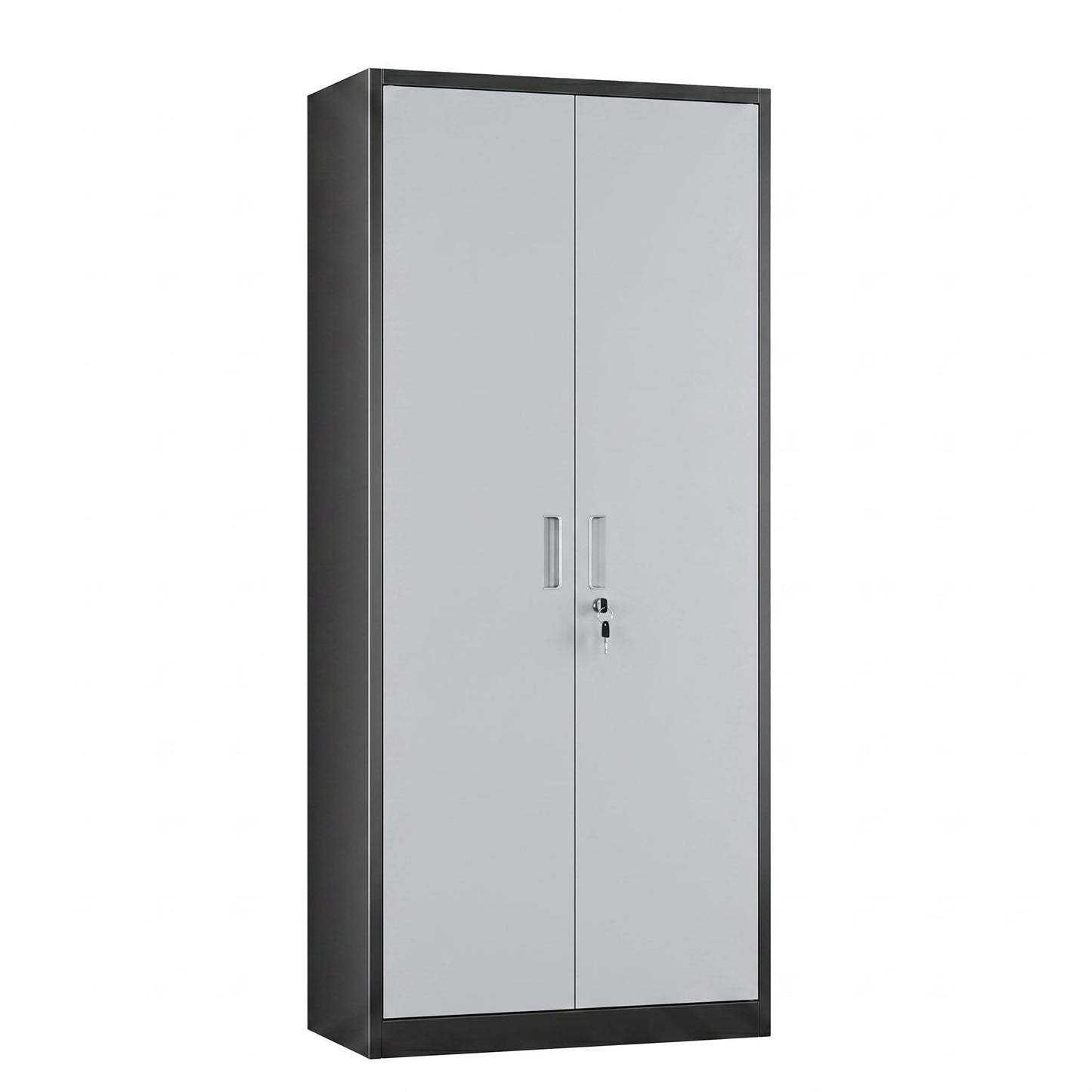 Lockable Steel Storage Cabinet with 4 Adjustable Shelves - Black & Gray