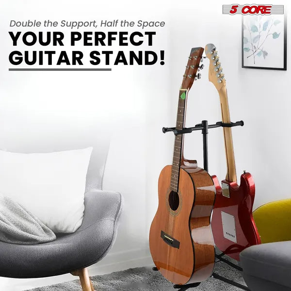 Adjustable Double Guitar Stand - Foldable, Portable, Black