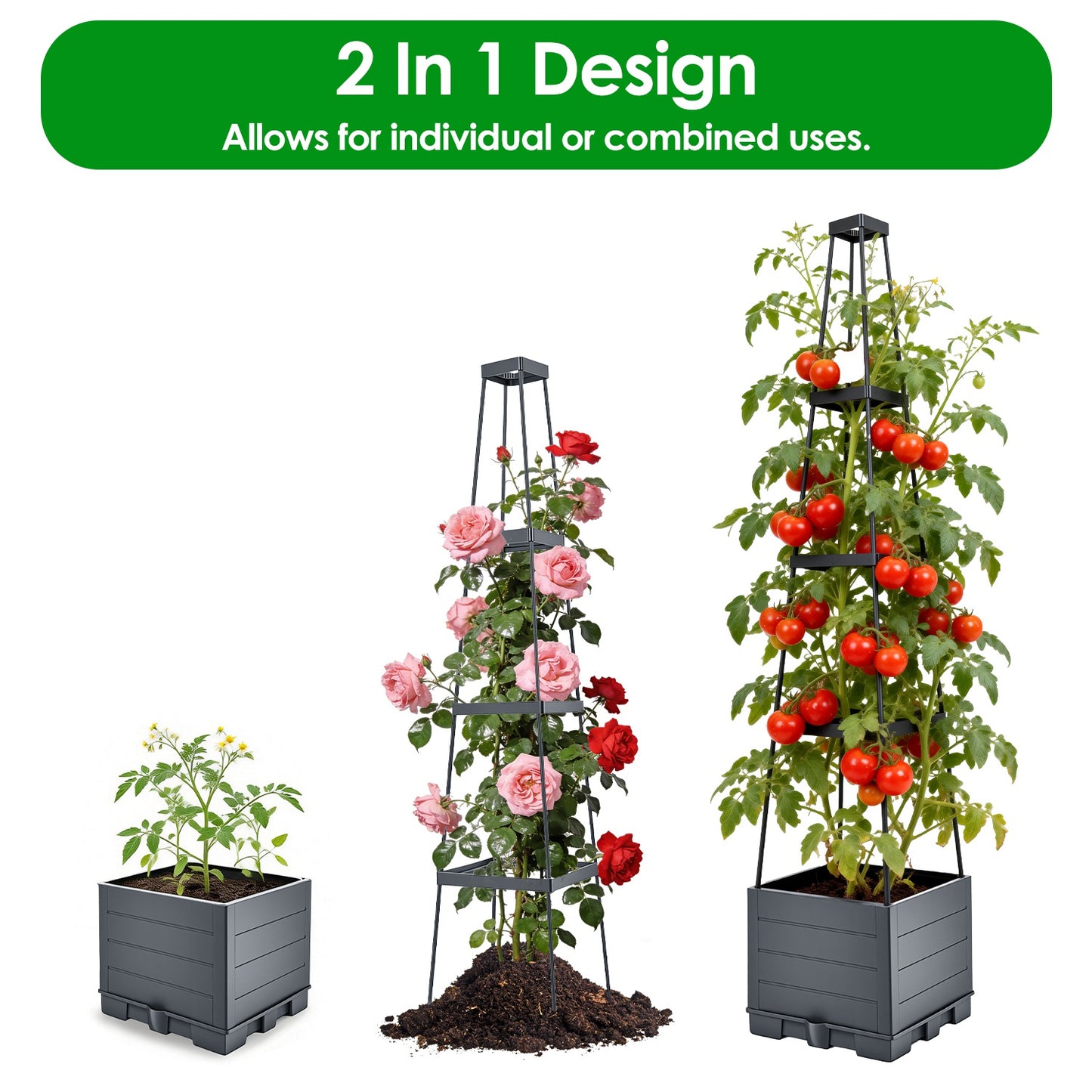 2-Pack Adjustable Garden Bed Boxes with Trellis for Climbing Plants & Self-Watering Planters