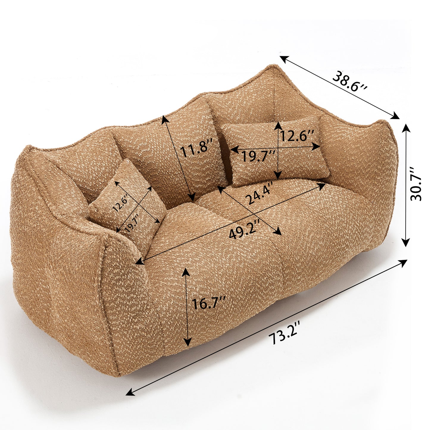 Comfortable Beanbag Chair for Two - Coffee Chenille Sofa