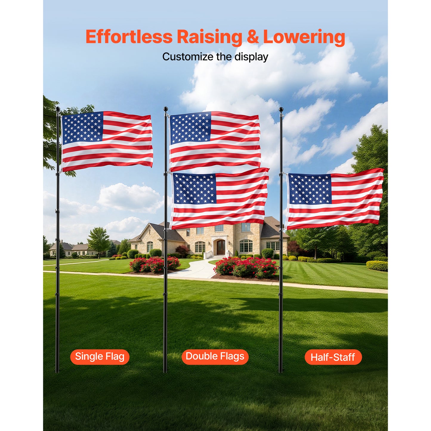 20ft Heavy Duty Telescopic Flag Pole Kit with Mounting Base and American Flag for Vehicles