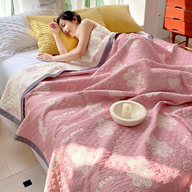 Cotton Three-Layer Office Nap Shawl — Multi-Size & Pattern Options