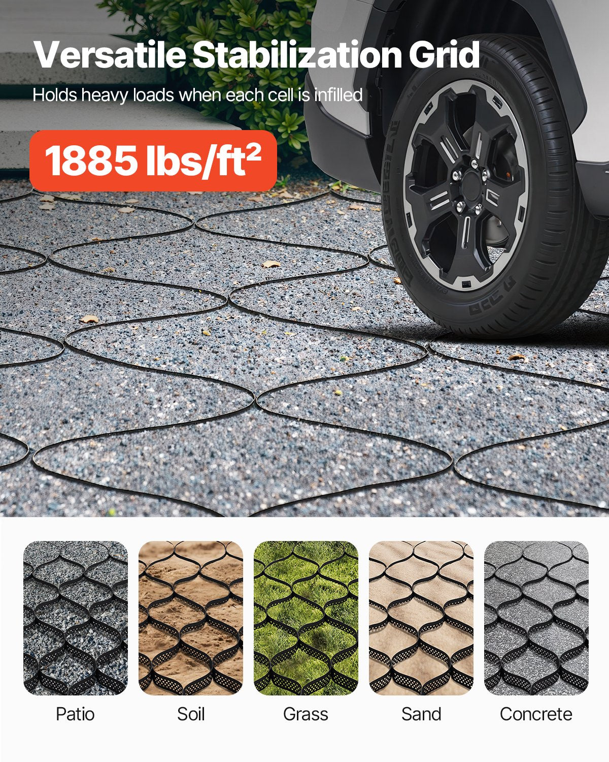 Ground Grid 3-Inch Depth Geocell Grid for Gravel Driveways and Erosion Control - Black 24.93x9.52 FT