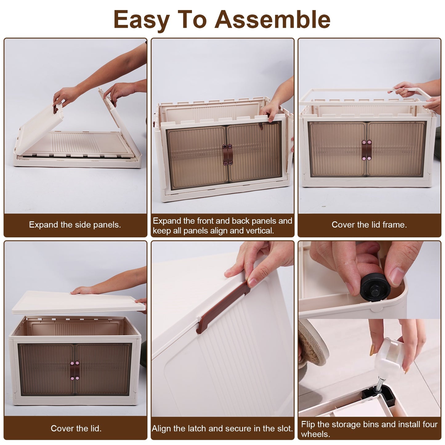 3Pcs Foldable Storage Bins With Lid Wheels Front Magnetic Door Fedex