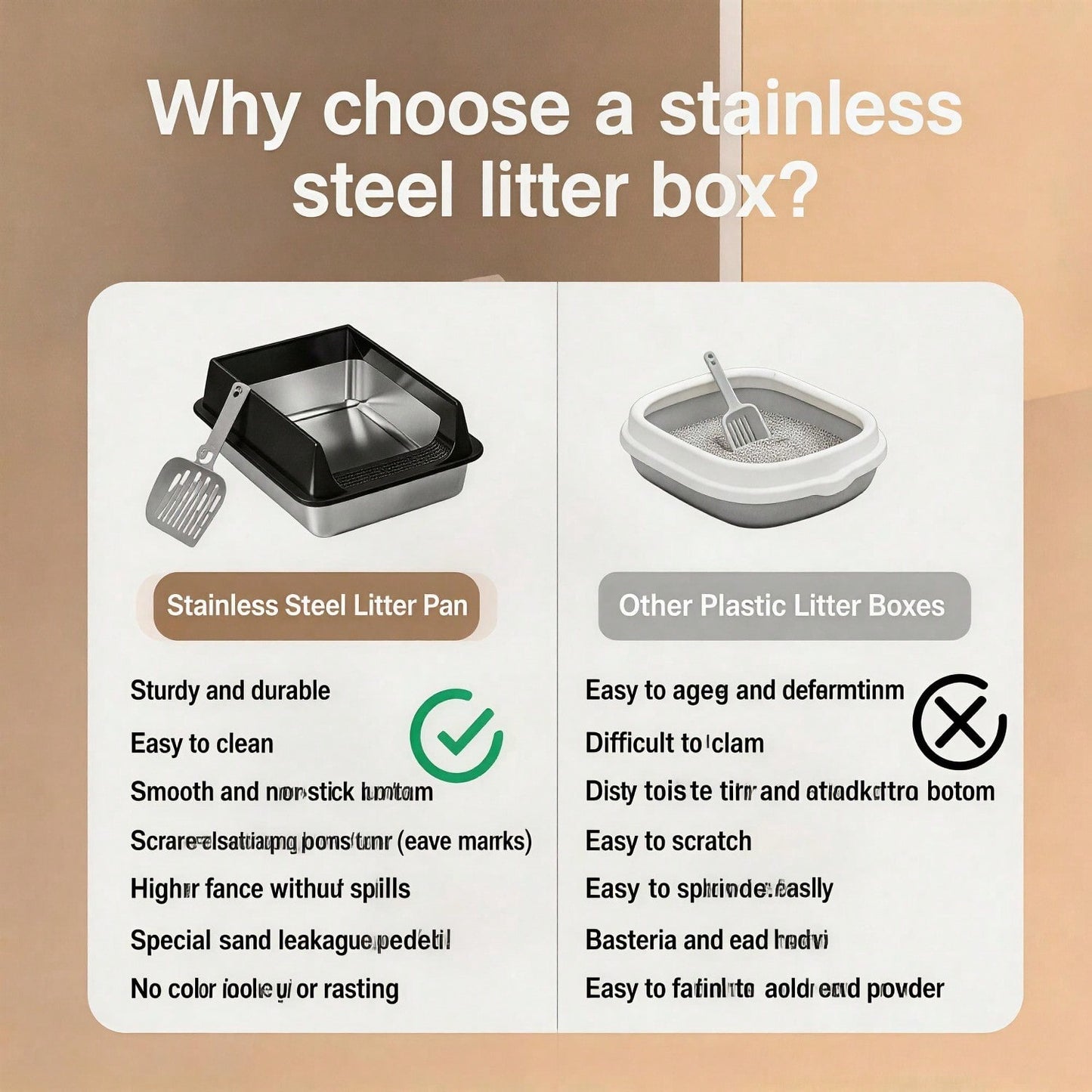 Stainless Steel Cat Litter Box Large Open Top Anti Splash & Odor Resistant