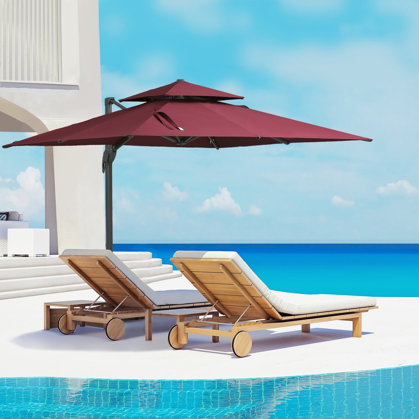 10ft Offset Patio Umbrella with 360-Degree Rotation - Red