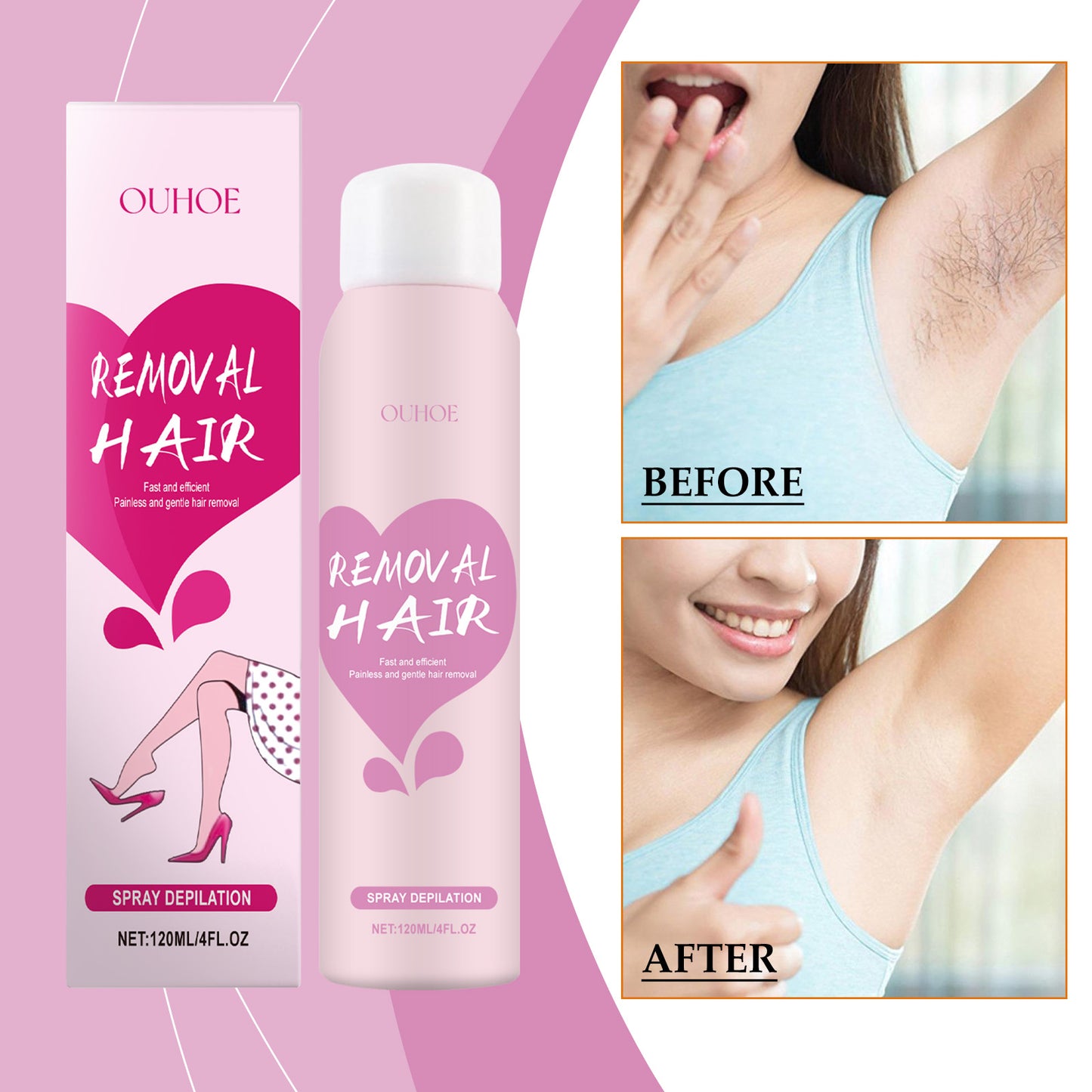 Gentle Mousse Hair Removal Spray for Body, Arms, and Legs - 120ml