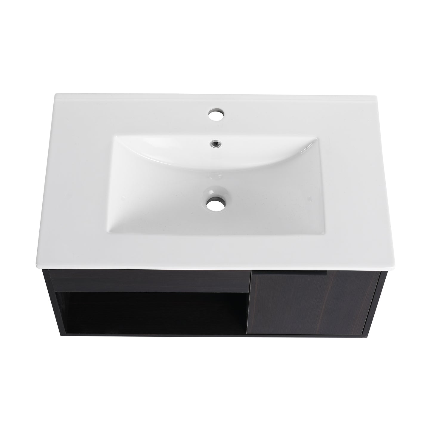 30-Inch Wall-Mounted Bathroom Vanity with Ceramic Sink - Dark Oak