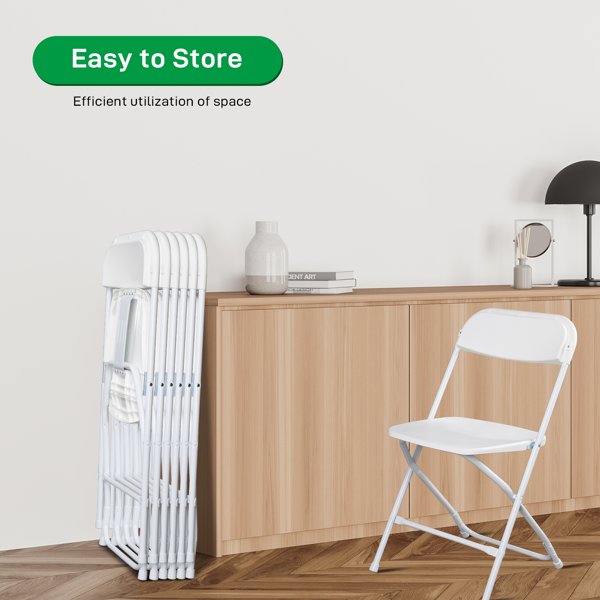 6-Pack White Plastic Folding Chairs - Sturdy & Lightweight