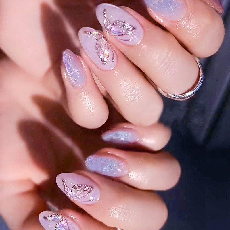 Colorful Gradient Cat's Eye 3D Butterfly Nail Stickers - Gold Accents