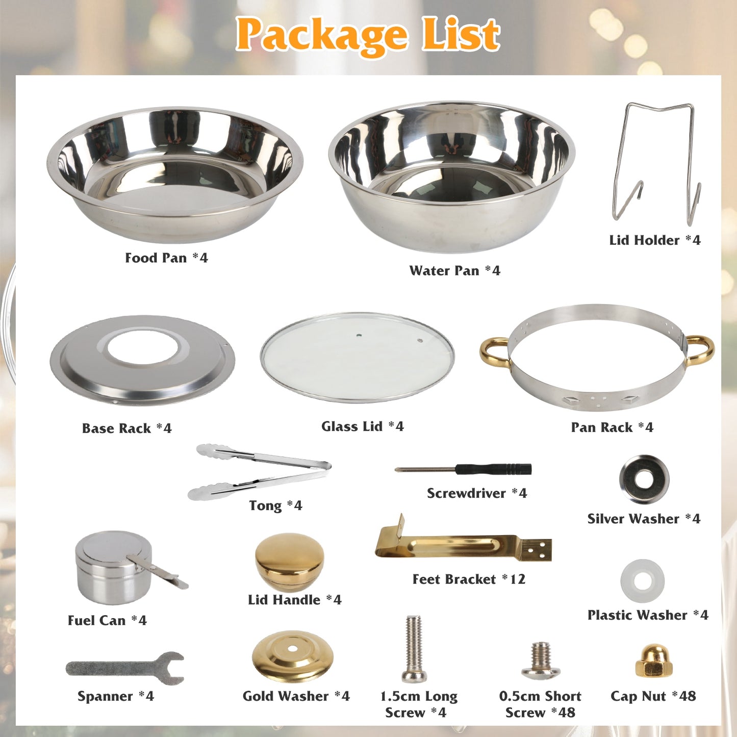 4-Piece Stainless Steel Chafing Dish Set - 4.76QT Round Buffet Servers