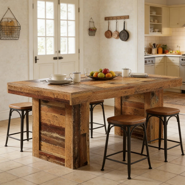 Rustic Dining Table - 63-Inch Wood Grain Finish