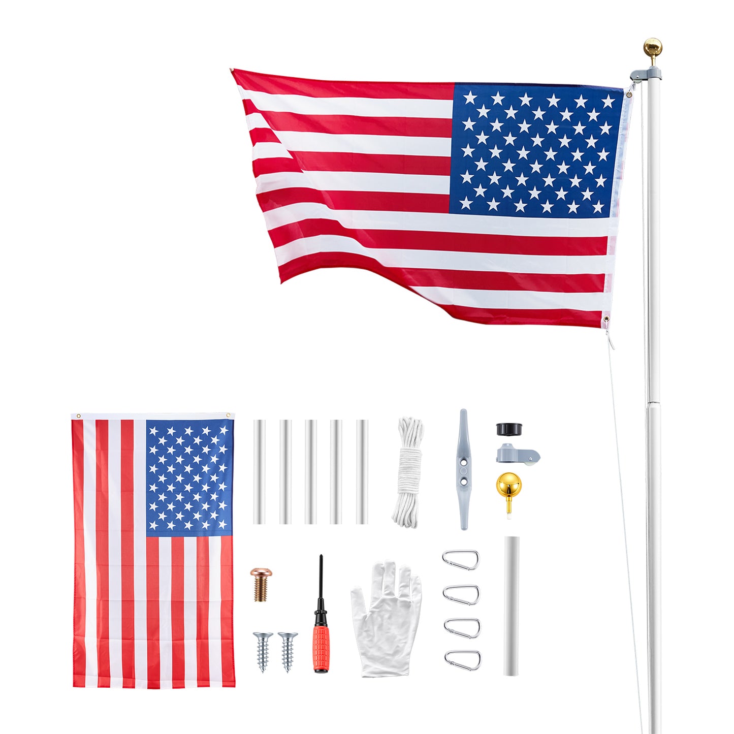 20ft Heavy Duty Aluminum Flag Pole Kit with American Flag for Yard & Garden