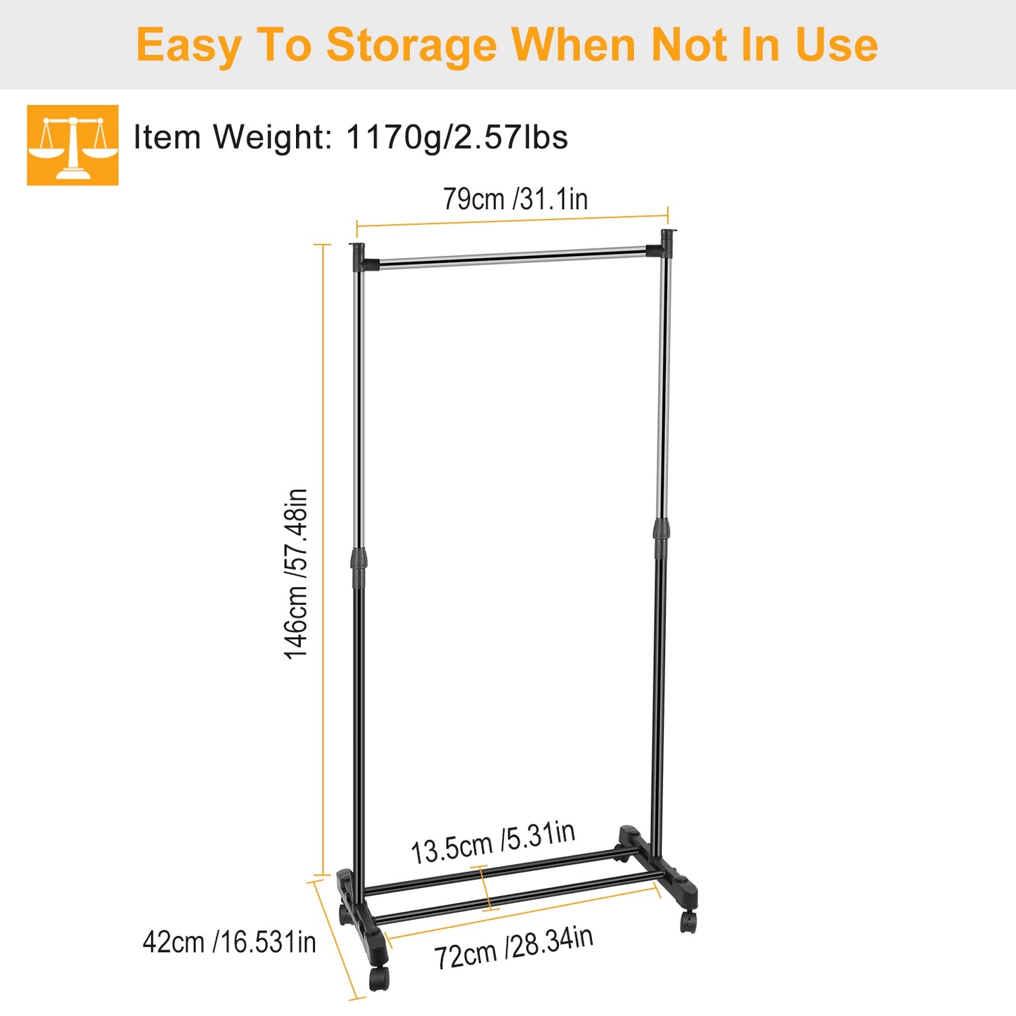 15kg 33lbs Garment Racks 3.12ft To 4.80ft Height Adjustable Clothes