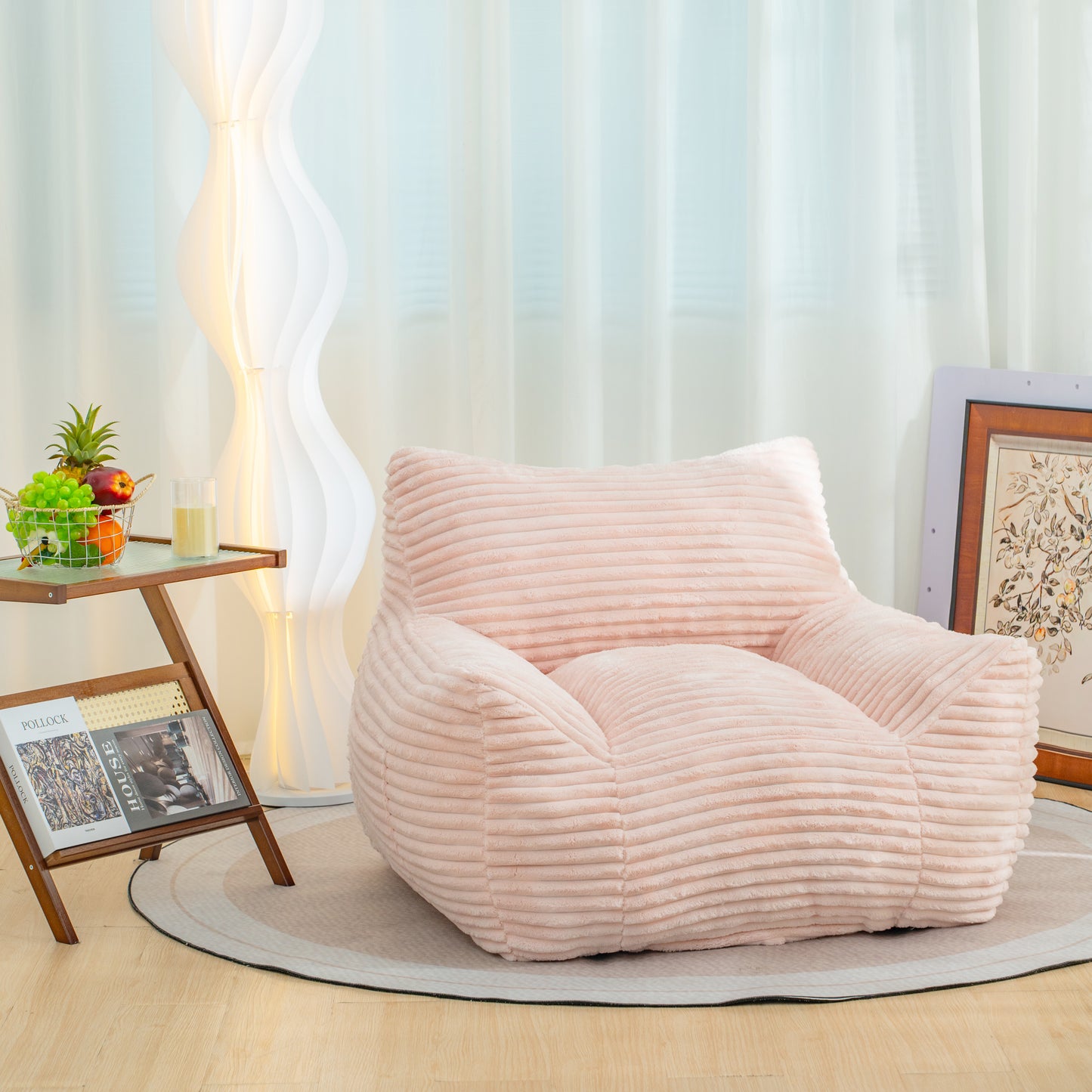 Oversized Pink Bean Bag Chair with Armrests - Comfy Lounge Sofa