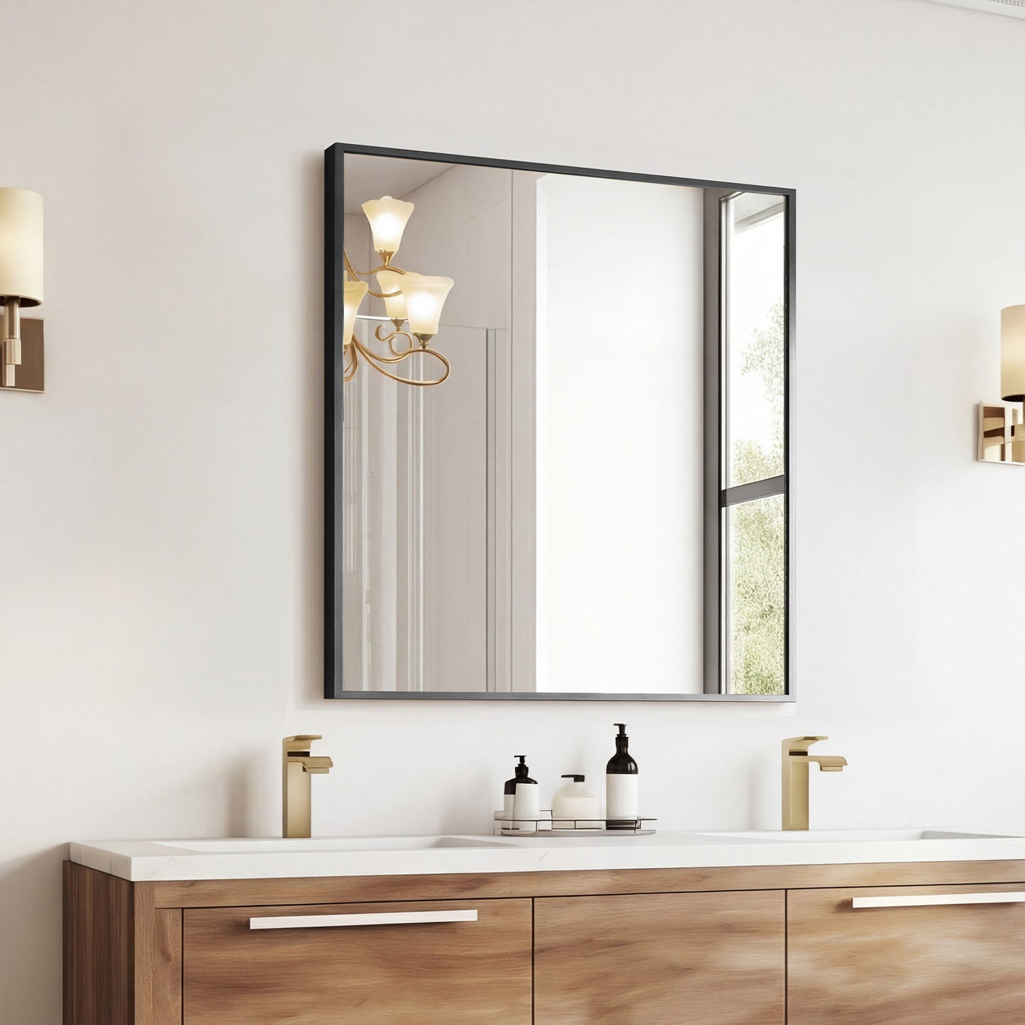 Above The Countertop, There Is A Rectangular Wall-mounted Bathroom