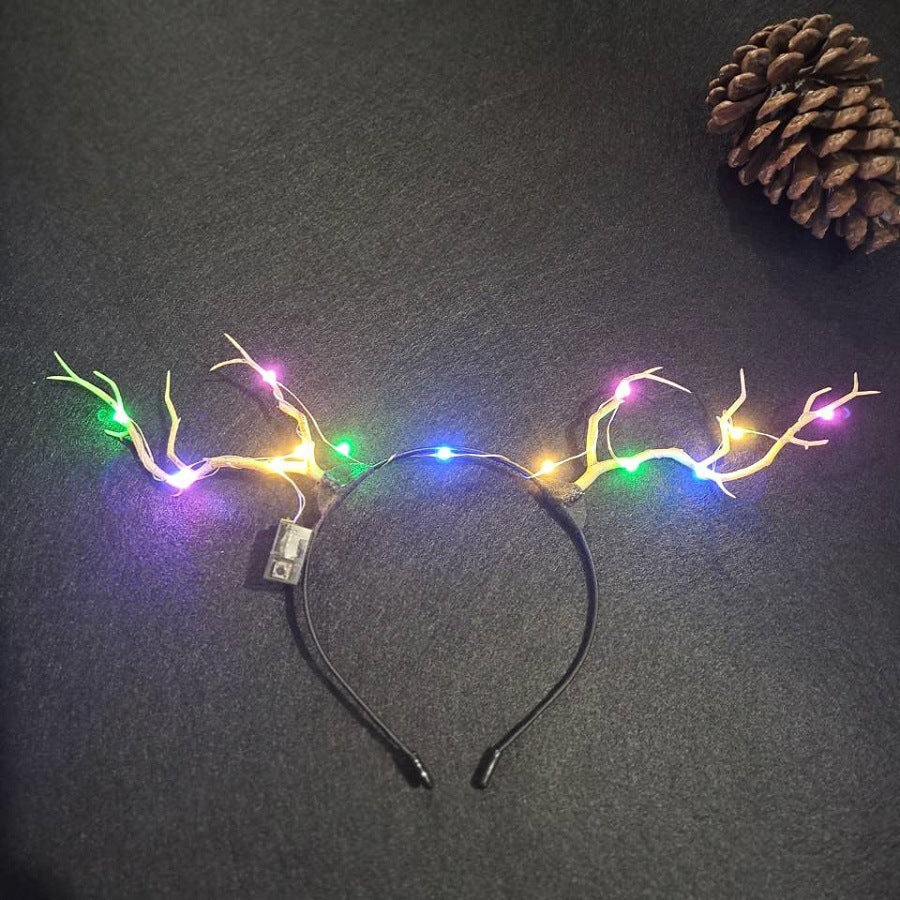 Luminous Deer Horn Hair Band Christmas Headwear - Handmade Holiday Hair Accessory