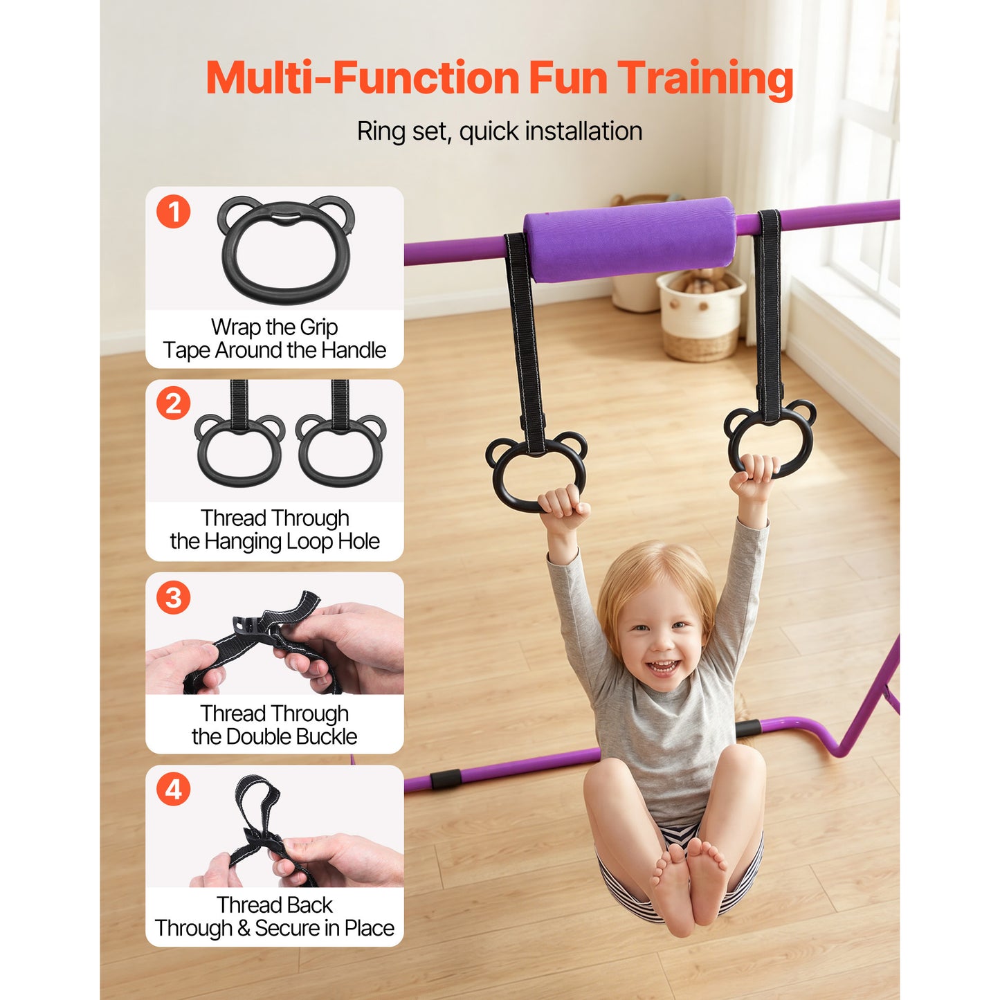 Kids Gymnastics Bars - Foldable Adjustable Horizontal Training Bar for Indoor & Outdoor Play