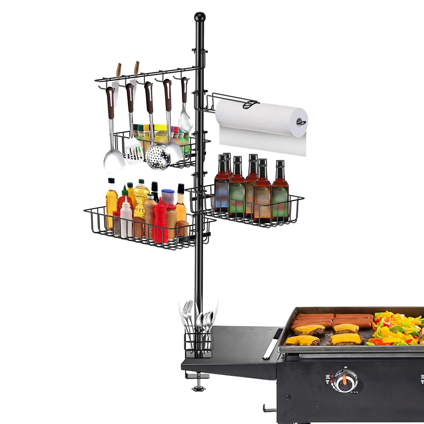 Vertical BBQ Utensil Caddy with Paper Towel Holder - Black