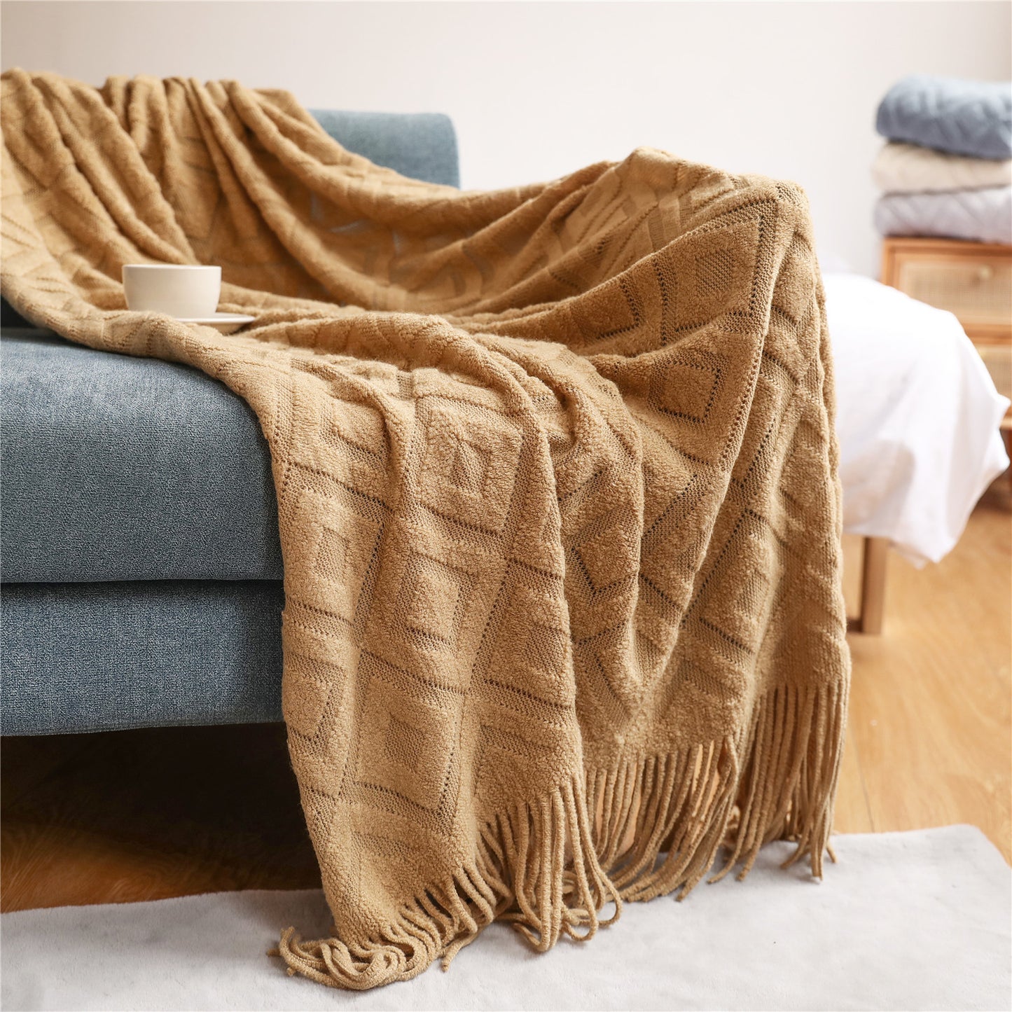 Summer Air Conditioning Nap Blanket - Knitting Home Textiles with Geometric Pattern