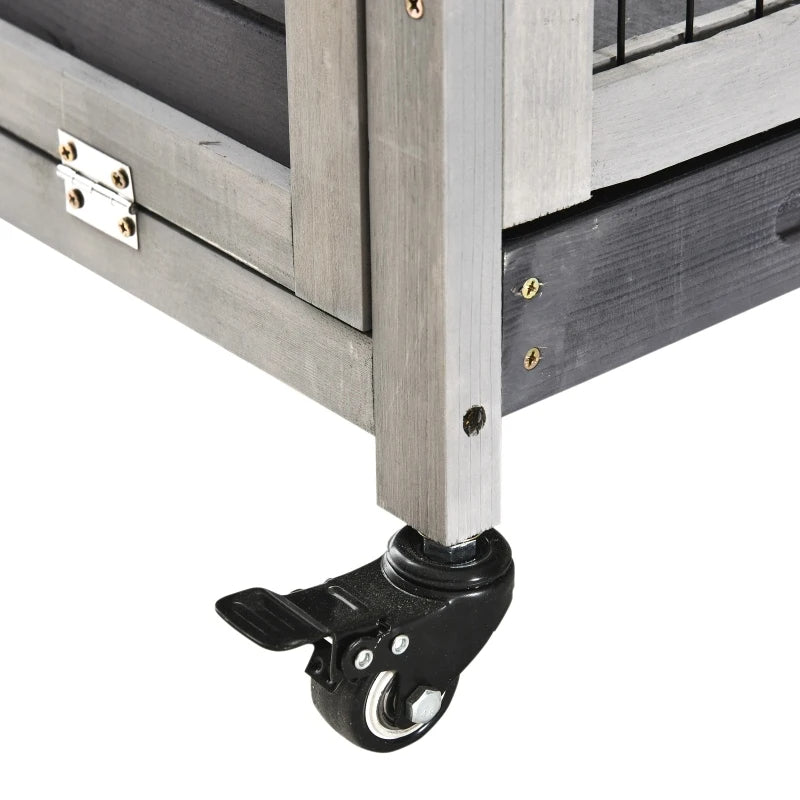Indoor Rabbit Enclosure with Wheels & Enclosed Run - Wooden Pet Cage for Small Animals
