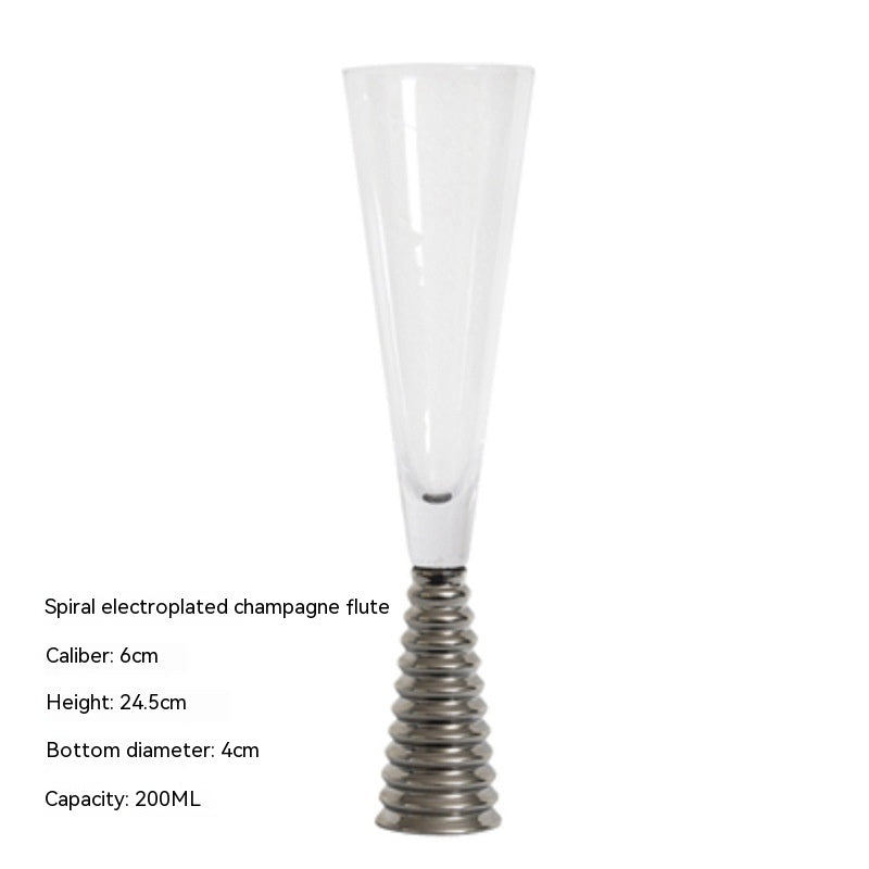 Decorative Wine & Champagne Glass Goblet Set - Threaded Black, Silver & Gold Options