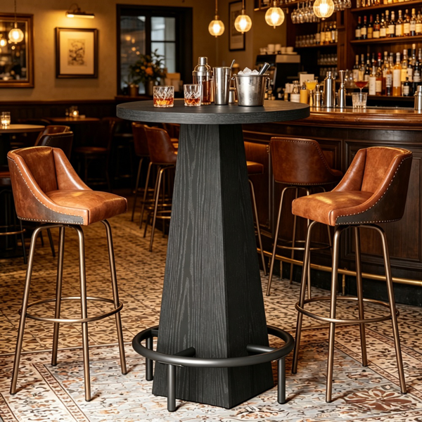 Counter Height Bar Table with Round Top - Rustic Brown