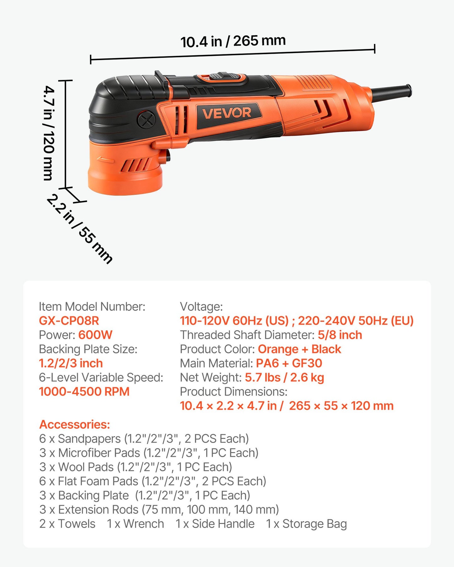 Car Buffer Polisher Kit 600W 3 Sizes Rotary Polisher for Detailing, Waxing & Scratch Removal
