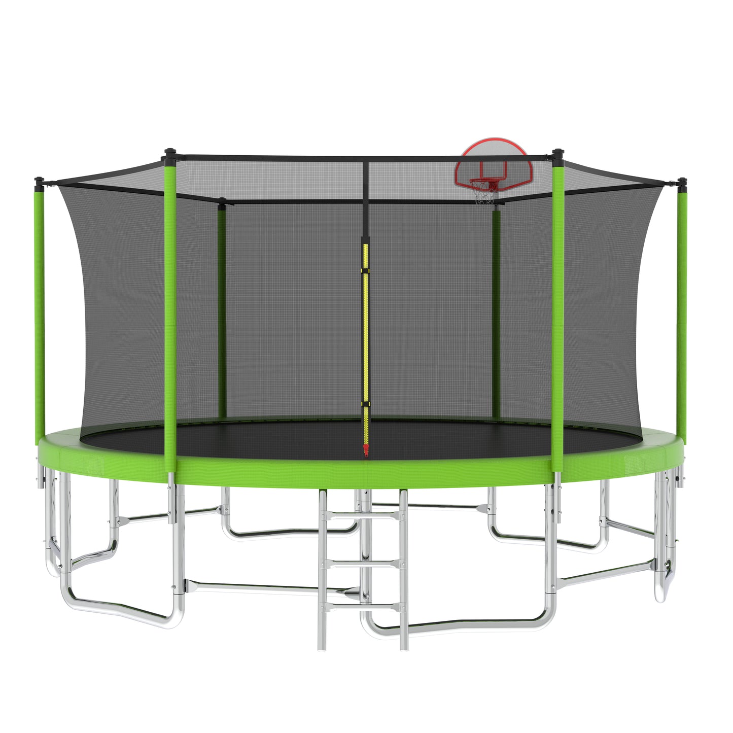 16FT Outdoor Trampoline with Enclosure, Balance Bar & Basketball Hoop - Green