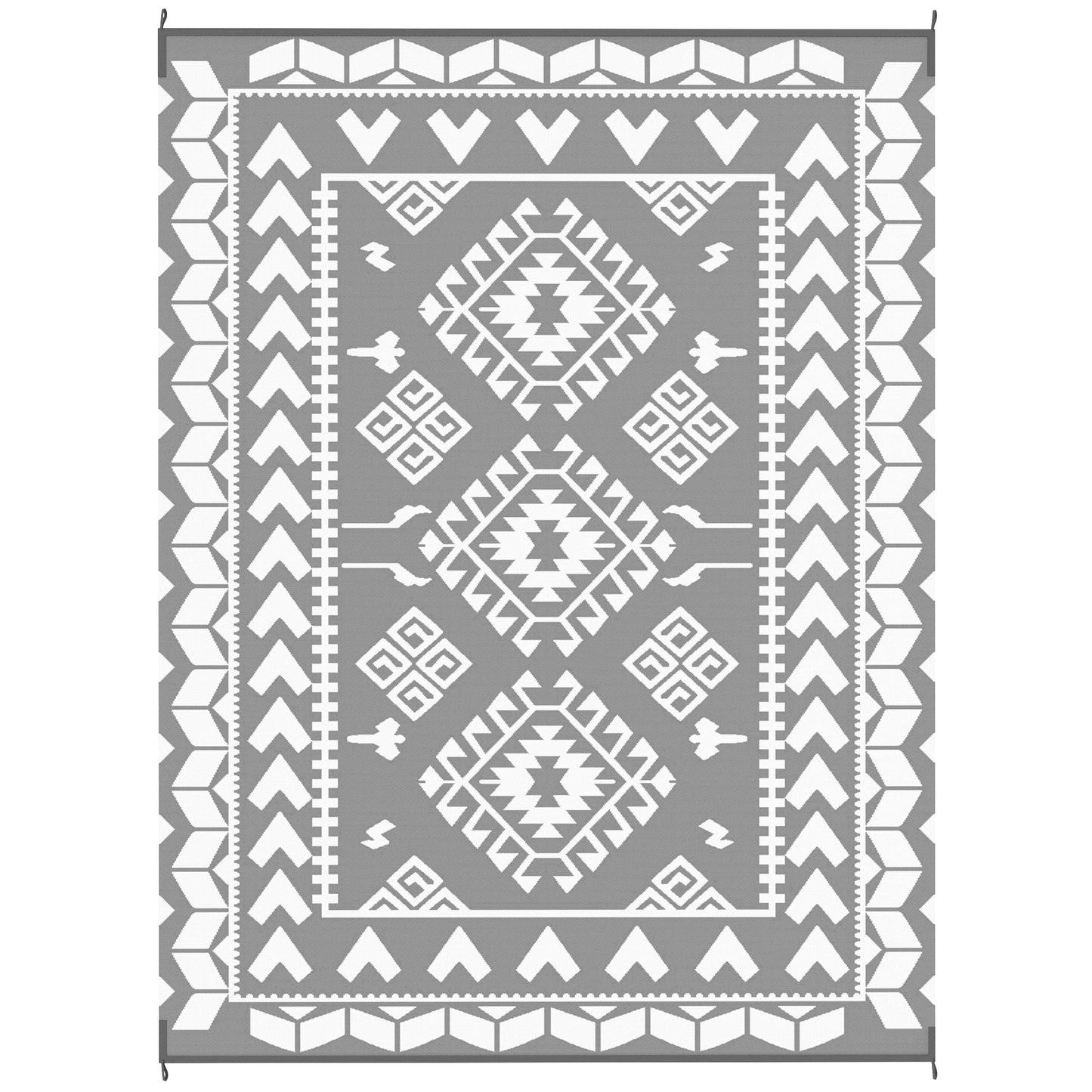 Reversible Outdoor Rug - Waterproof Gray & White Rhombus 9x12