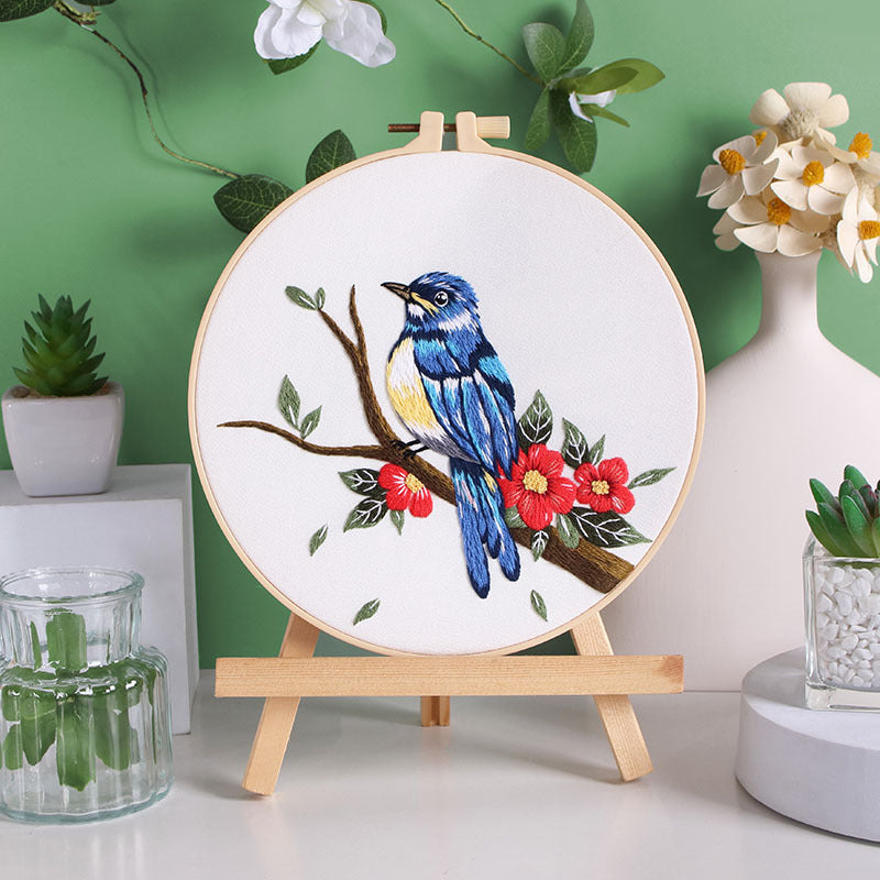 Flower and Bird Embroidery DIY Kit with Frames - Multiple Variants