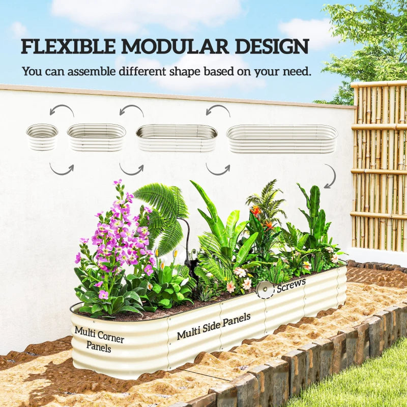 Galvanized Raised Garden Bed Kit, Metal Planter Box with Safety Edging - Cream