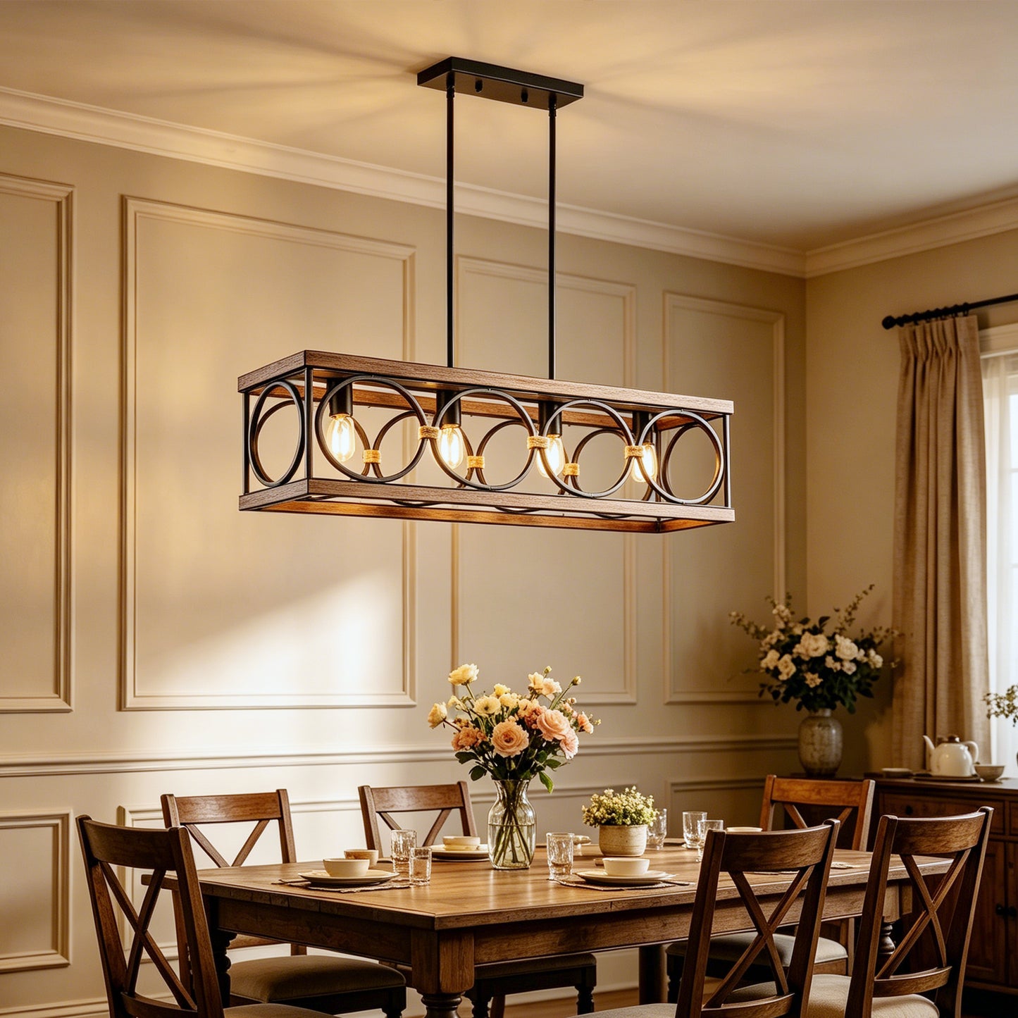 4-Light Rustic Farmhouse Pendant Light - Matte Black