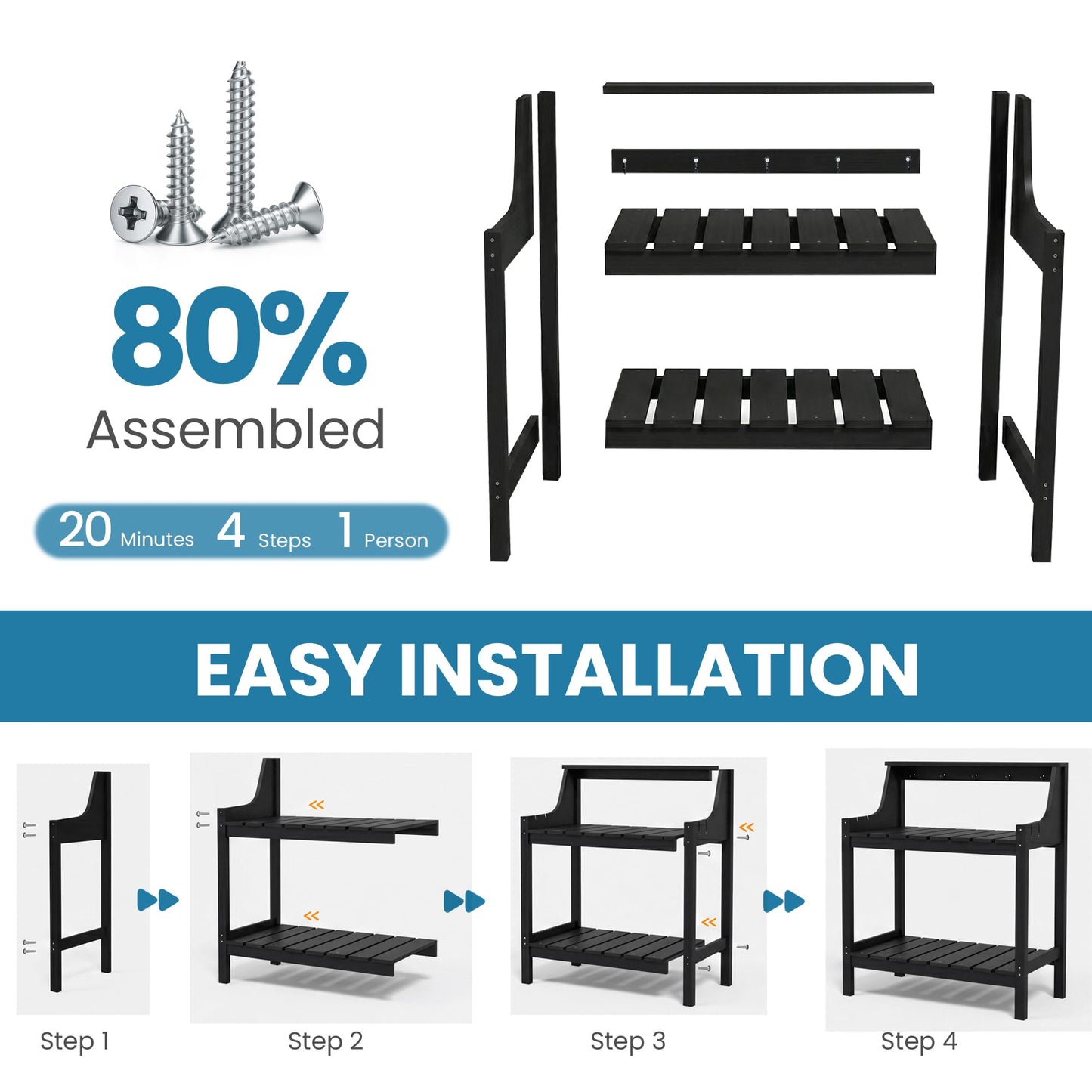 Potting Benches For Outside, HDPE Garden Table All Weather, Outdoor
