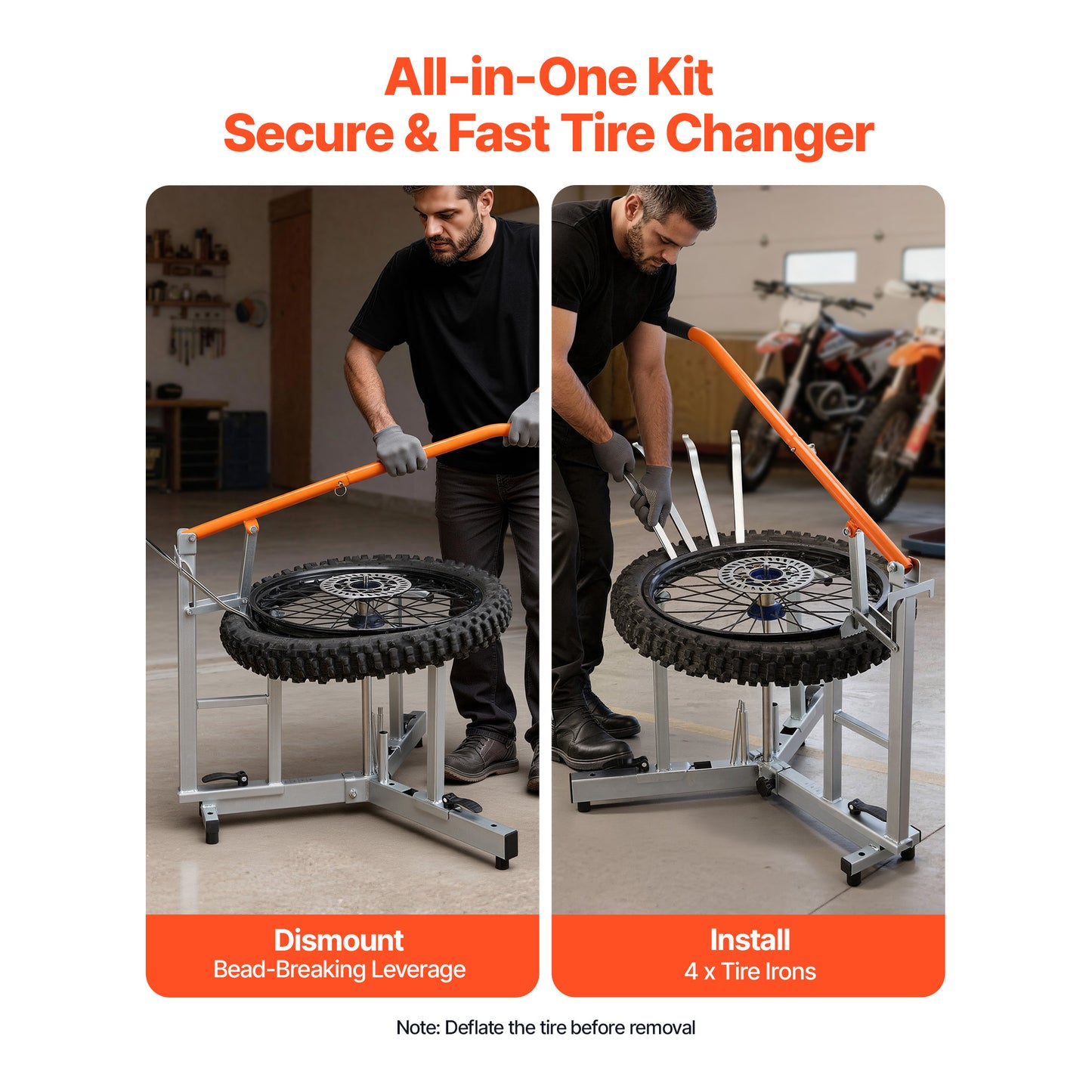 Heavy Duty Dirt Bike Tire Changer Kit for 16-21 Inch Wheels with Bead Breaker & Storage Bag