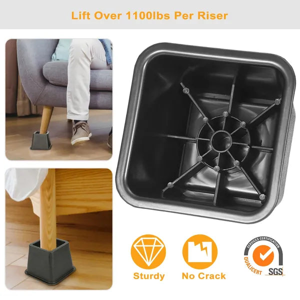 Adjustable Furniture Risers - 8-Piece Set with 500kg Capacity