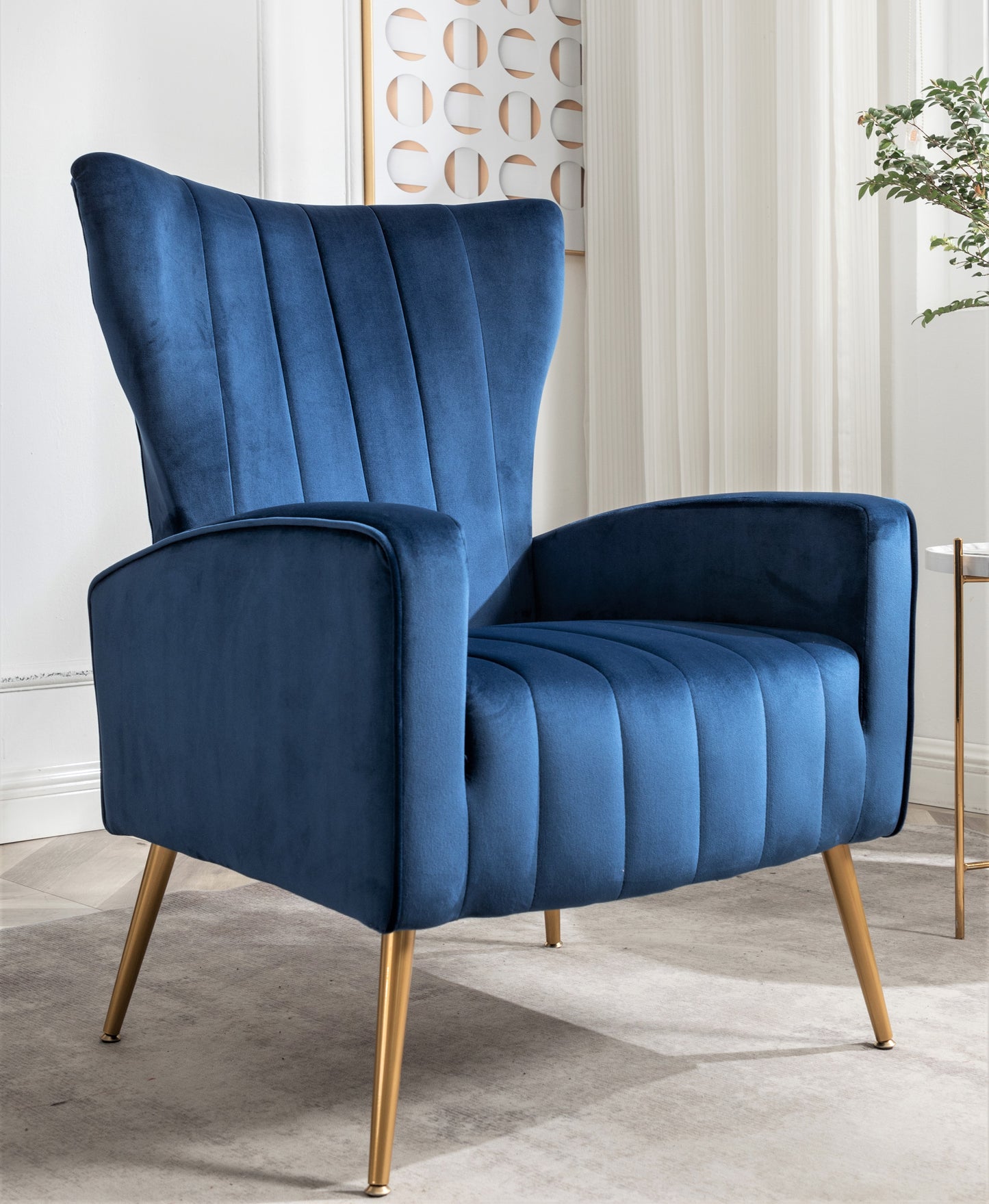 Velvet Accent Chair With Metal Legs, Modern Upholstered Armchair,