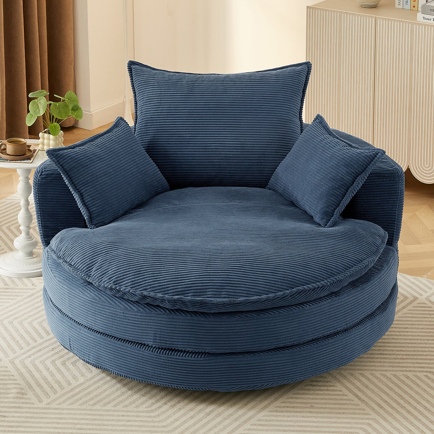 360° Swivel Accent Chair with Dual-Layer Cushion - Blue