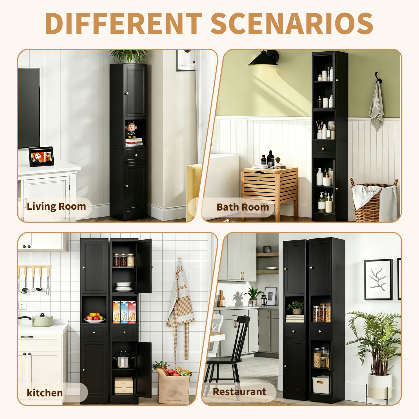 71 Inch Tall Bathroom Storage Cabinet - 5-Tier Freestanding Metal Cabinet, Black