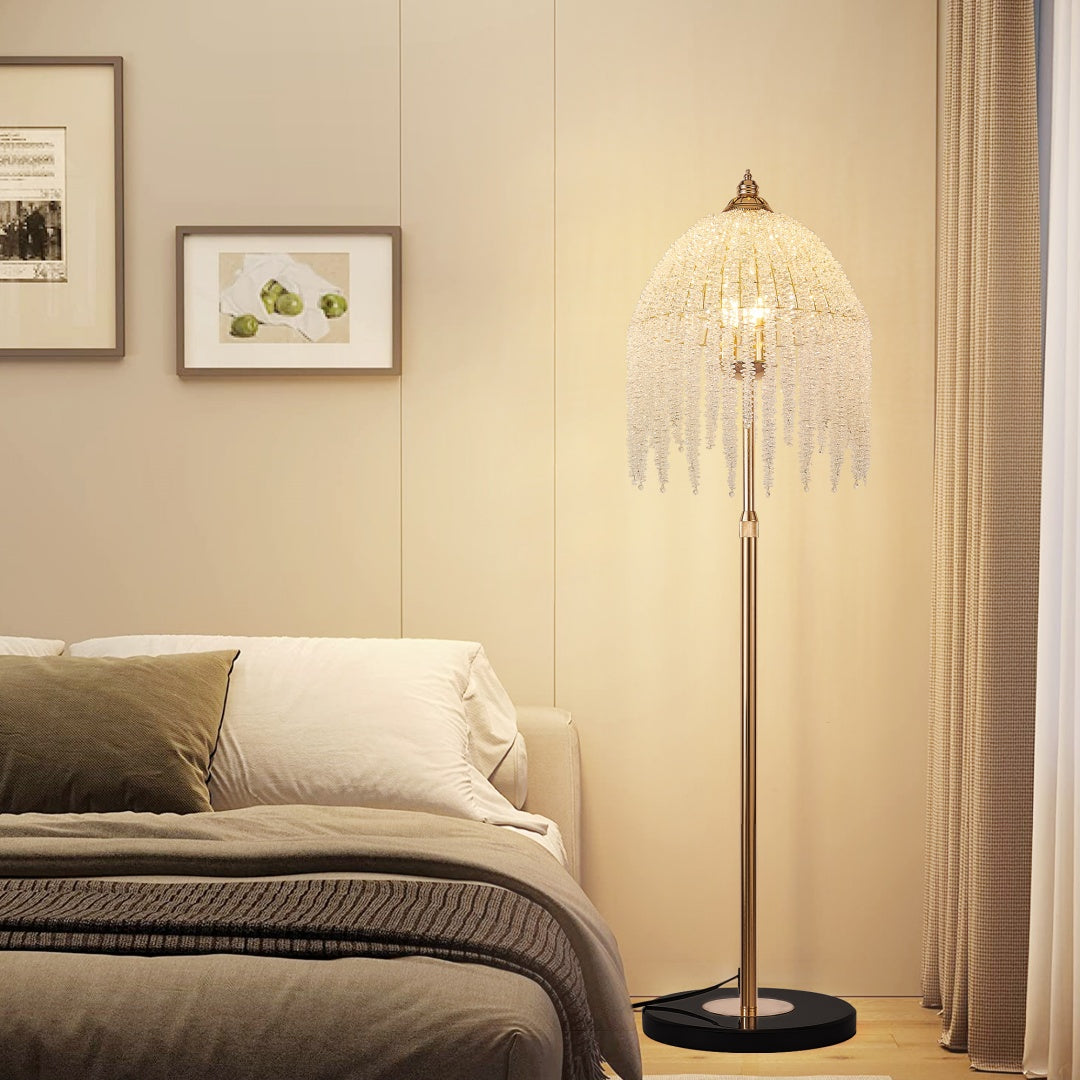 Elegant Crystal Floor Lamp - Vintage Waterfall Design with Marble Base