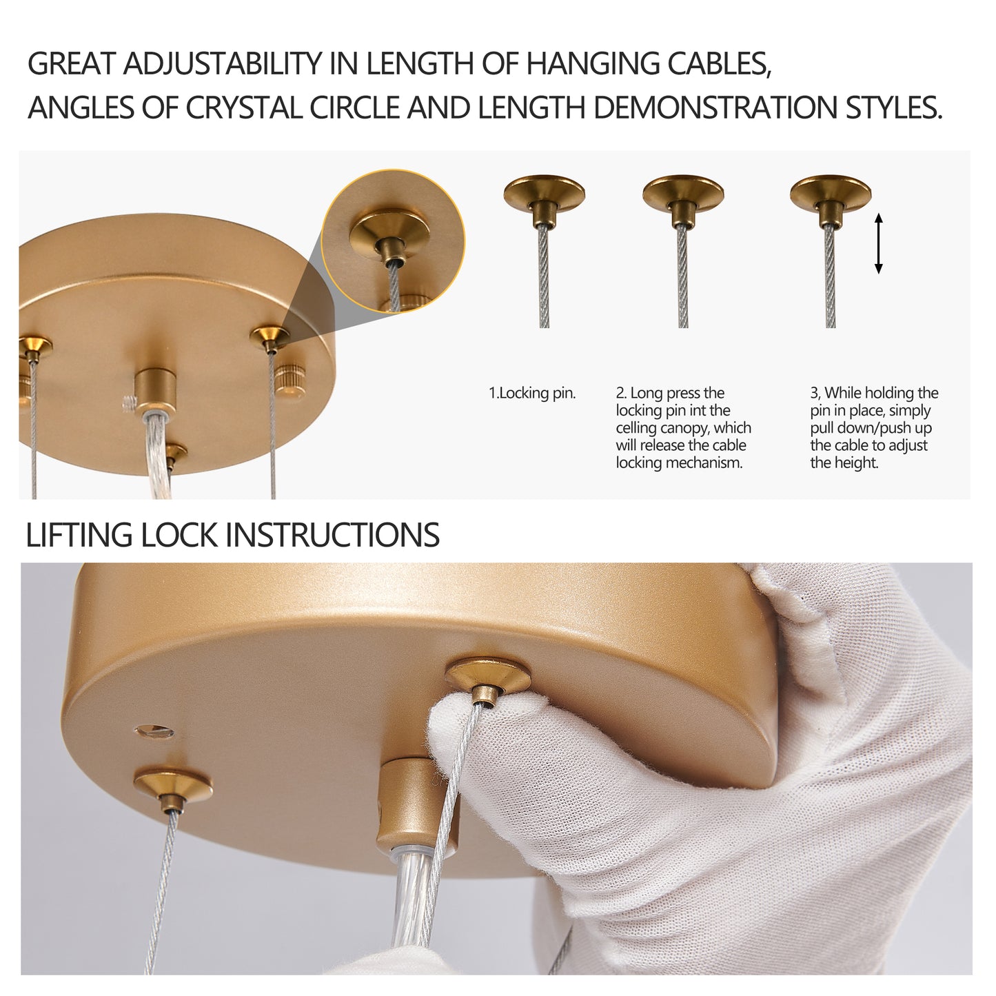 24-Inch Modern Golden Pendant Light with Cascading Crystal Strands for Living & Dining Rooms