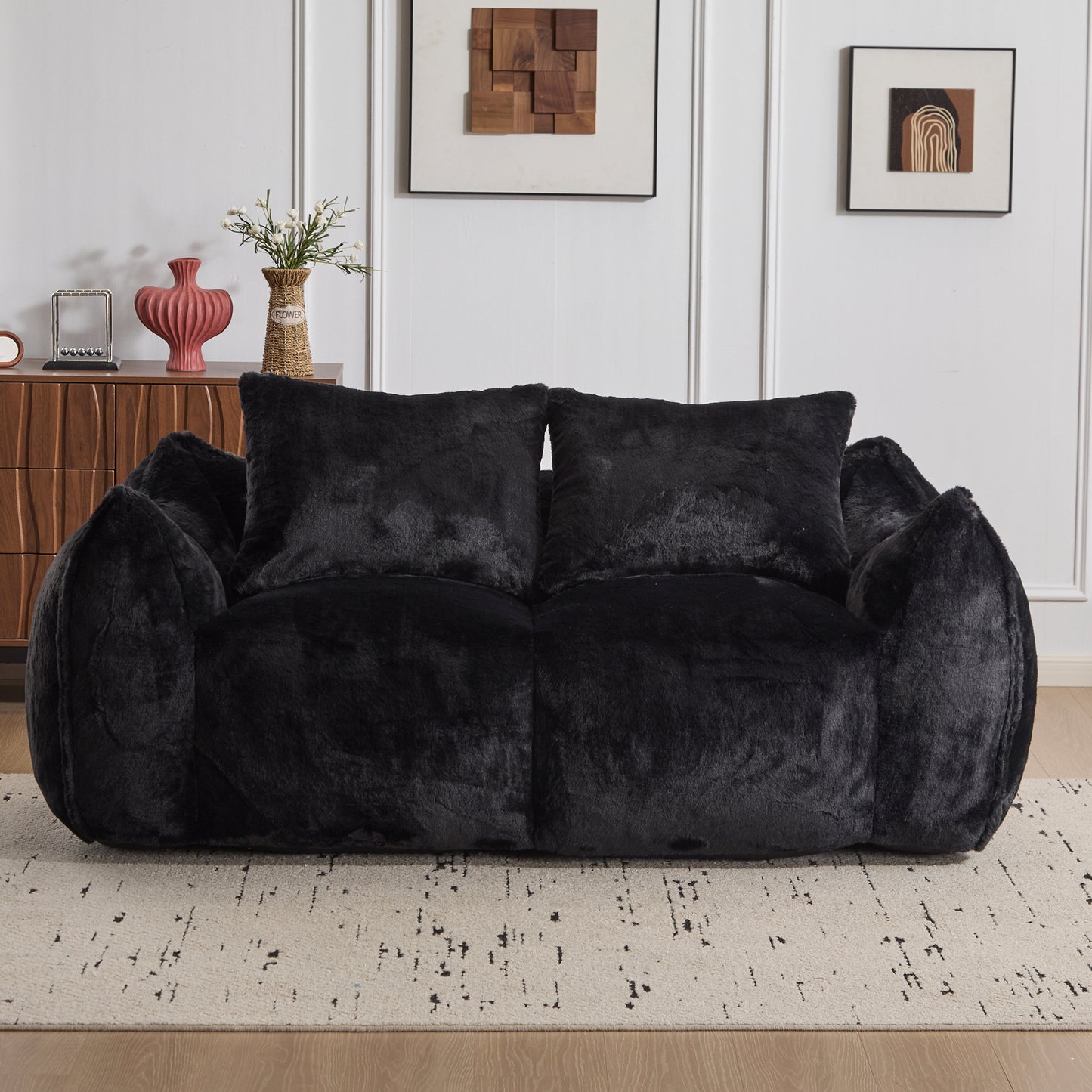 Giant Bean Bag Couch for Adults - Ultra Soft Fluffy Loveseat in Black