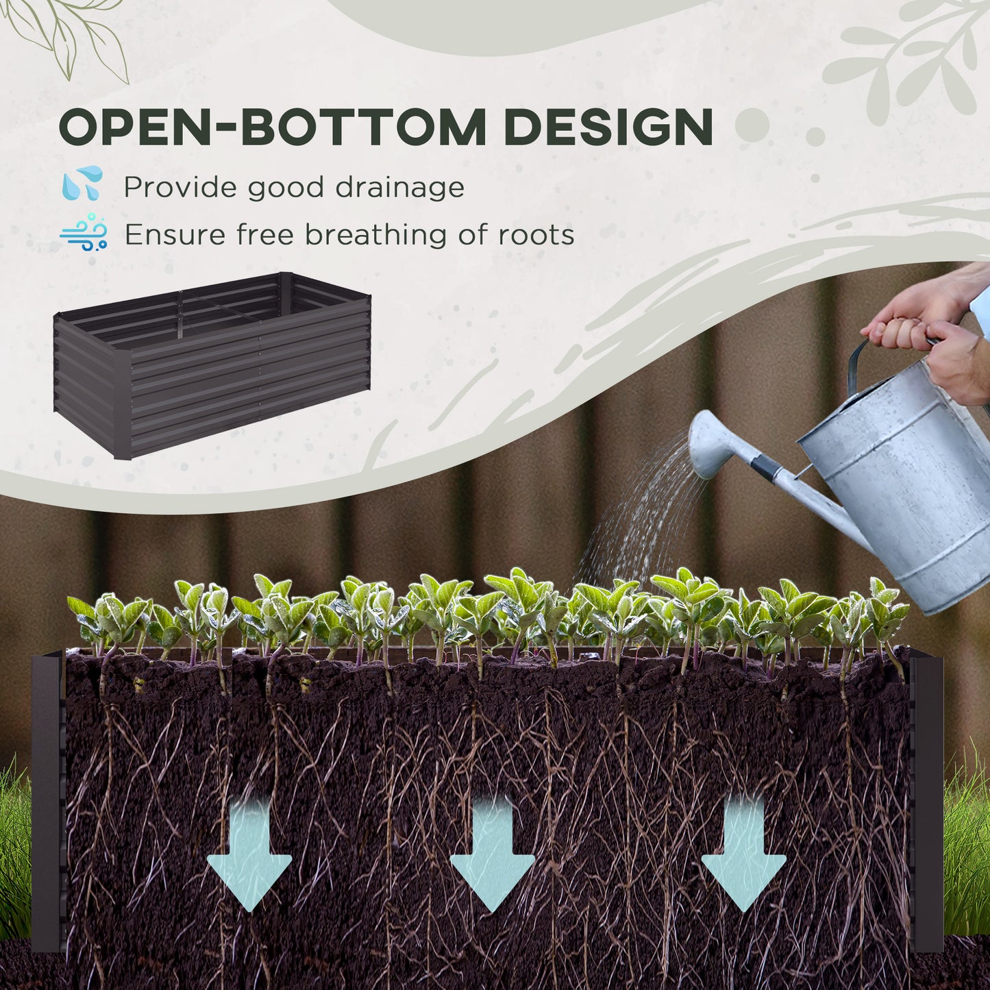 Galvanized Steel Raised Garden Bed - Outdoor Planter with Reinforced Rods, 71x36x23 Inches, Dark Gray