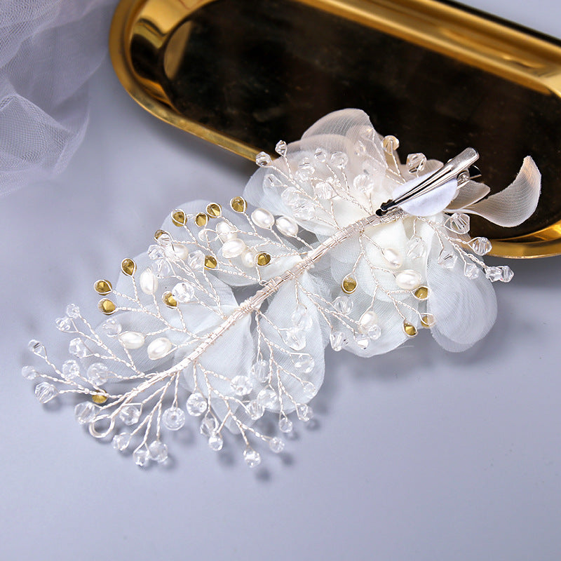 Bridal Crystal Flower Headdress - Silver