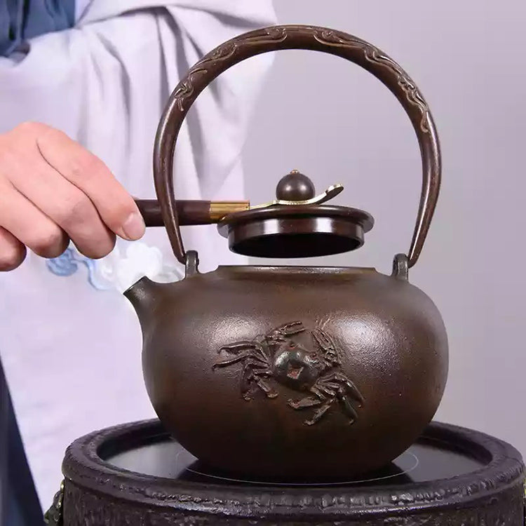 Cast Iron Embroidered Teapot - Traditional Chinese Style, 1.2L for Tea & Boiling Water