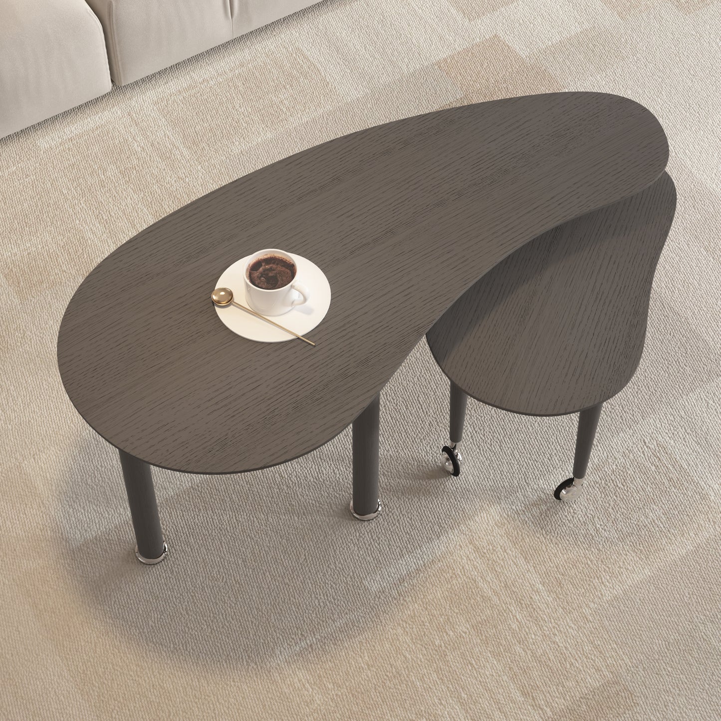 Contemporary Rotatable Cocktail Table With Solid Rubber Wood Legs,
