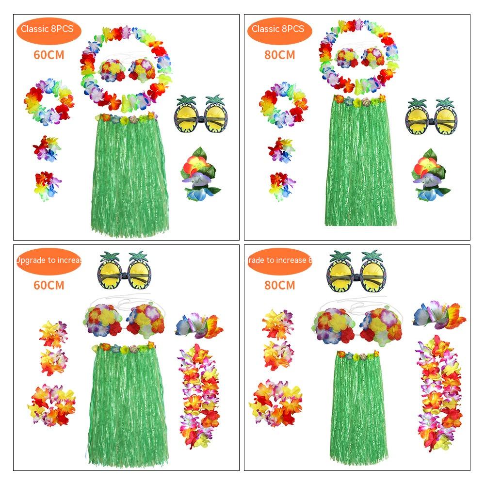 Adult Grass Skirt Set 8-Piece Party Costume for Festive Occasions